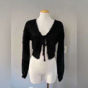Tie Front LuLu’s Cropped Black Sweater